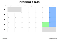 calendrier décembre 2055 au format paysage