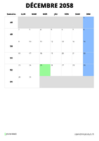 calendrier décembre 2058 format portrait