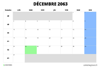 calendrier décembre 2063 calendrier décembre 2063 au format paysage