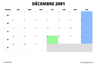 calendrier décembre 2081 calendrier décembre 2081 au format paysage