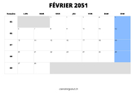calendrier février 2051 calendrier février 2051 au format paysage