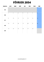 calendrier février 2054 format portrait
