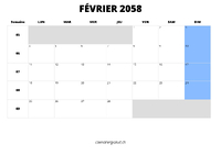 calendrier février 2058 calendrier février 2058 au format paysage