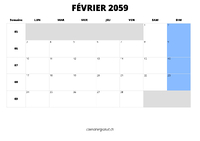 calendrier février 2059 calendrier février 2059 au format paysage