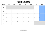 calendrier février 2070 calendrier février 2070 au format paysage