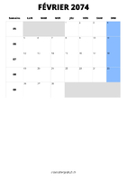 calendrier février 2074 format portrait