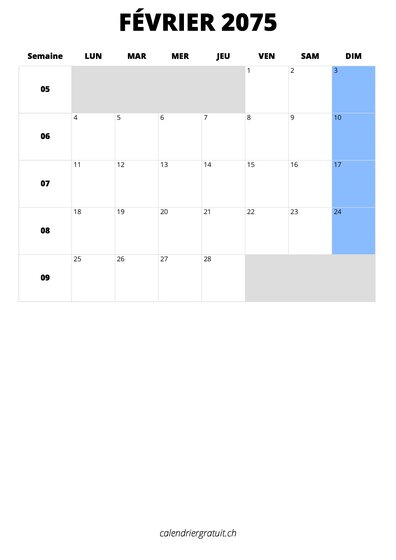 calendrier février 2075 calendrier février 2075 format portrait