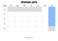 calendrier février 2076 calendrier février 2076 au format paysage