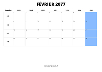 calendrier février 2077 au format paysage