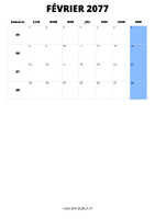 calendrier février 2077 format portrait