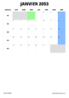 calendrier janvier 2053 format portrait
