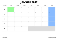 calendrier janvier 2057 calendrier janvier 2057 au format paysage
