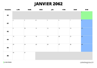 calendrier janvier 2062 calendrier janvier 2062 au format paysage