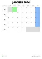 calendrier janvier 2064 format portrait