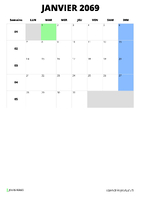 calendrier janvier 2069 format portrait