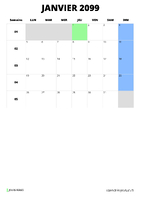 calendrier janvier 2099 format portrait
