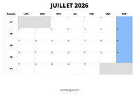 calendrier juillet 2026 calendrier juillet 2026 au format paysage