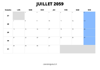 calendrier juillet 2059 au format paysage