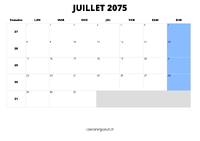 calendrier juillet 2075 au format paysage