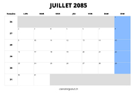 calendrier juillet 2085 calendrier juillet 2085 au format paysage