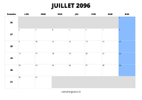calendrier juillet 2096 calendrier juillet 2096 au format paysage
