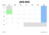 calendrier juin 2055 calendrier juin 2055 au format paysage