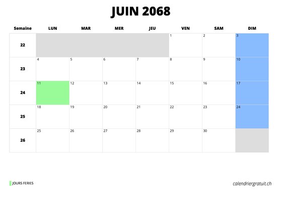 calendrier juin 2068 calendrier juin 2068 au format paysage