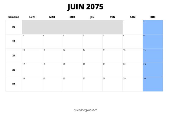 calendrier juin 2075 calendrier juin 2075 au format paysage