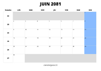 calendrier juin 2081 calendrier juin 2081 au format paysage