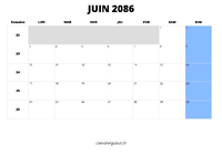 calendrier juin 2086 calendrier juin 2086 au format paysage