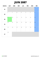 calendrier juin 2087 format portrait