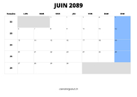calendrier juin 2089 calendrier juin 2089 au format paysage