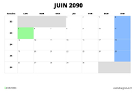 calendrier juin 2090 calendrier juin 2090 au format paysage