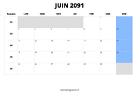 calendrier juin 2091 calendrier juin 2091 au format paysage