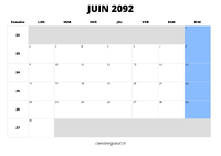 calendrier juin 2092 calendrier juin 2092 au format paysage