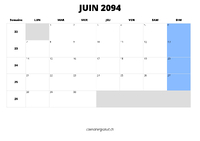 calendrier juin 2094 calendrier juin 2094 au format paysage