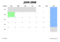 calendrier juin 2096 calendrier juin 2096 au format paysage