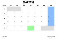 calendrier mai 2052 calendrier mai 2052 au format paysage