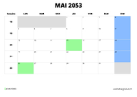 calendrier mai 2053 calendrier mai 2053 au format paysage