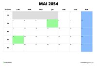 calendrier mai 2054 calendrier mai 2054 au format paysage