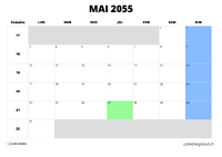 calendrier mai 2055 calendrier mai 2055 au format paysage