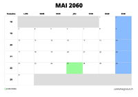 calendrier mai 2060 calendrier mai 2060 au format paysage