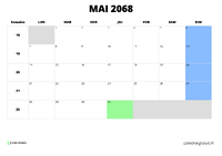 calendrier mai 2068 calendrier mai 2068 au format paysage