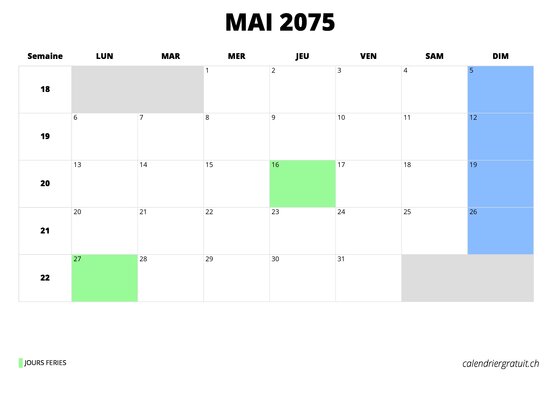 calendrier mai 2075 au format paysage