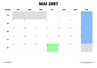 calendrier mai 2087 calendrier mai 2087 au format paysage