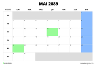 calendrier mai 2089 au format paysage