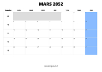 calendrier mars 2052 calendrier mars 2052 au format paysage