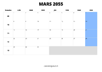 calendrier mars 2055 calendrier mars 2055 au format paysage
