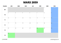 calendrier mars 2059 calendrier mars 2059 au format paysage