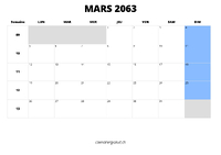 calendrier mars 2063 calendrier mars 2063 au format paysage